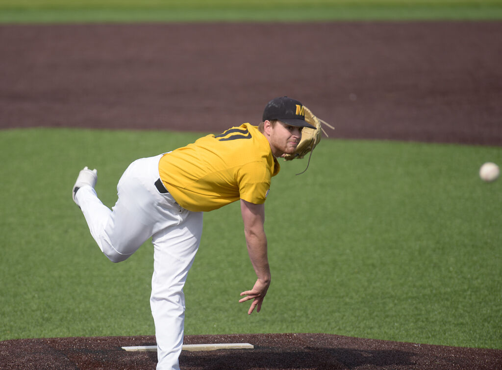 Konnor Ash pitches the ball in Taylor Stadium on Saturday in Columbia.